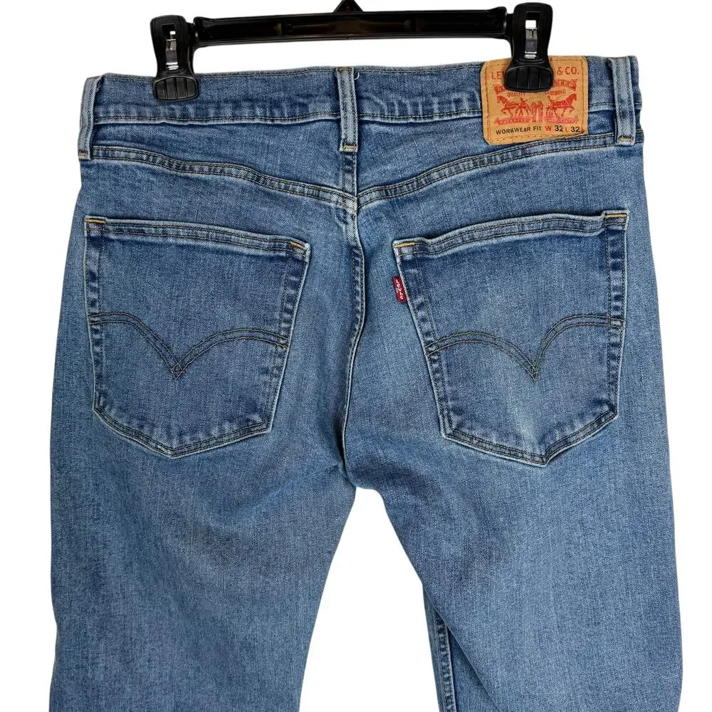 Levi's Jeans Mens 32x31 Blue Denim Stretch‎ Distressed Workwear Fit Straight Leg